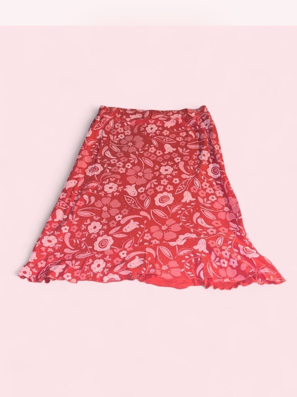 Vintage Fresh Produce Coral Pink Floral Midi Skirt